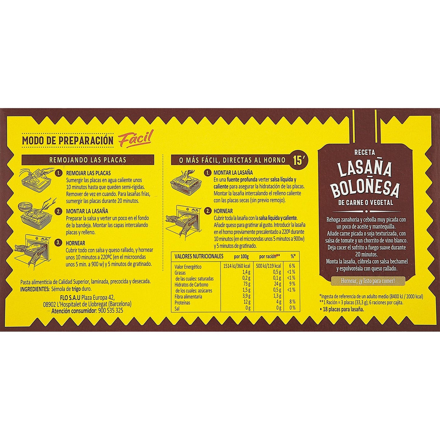 Lasaña Fácil Precocida Caja 18 Placas