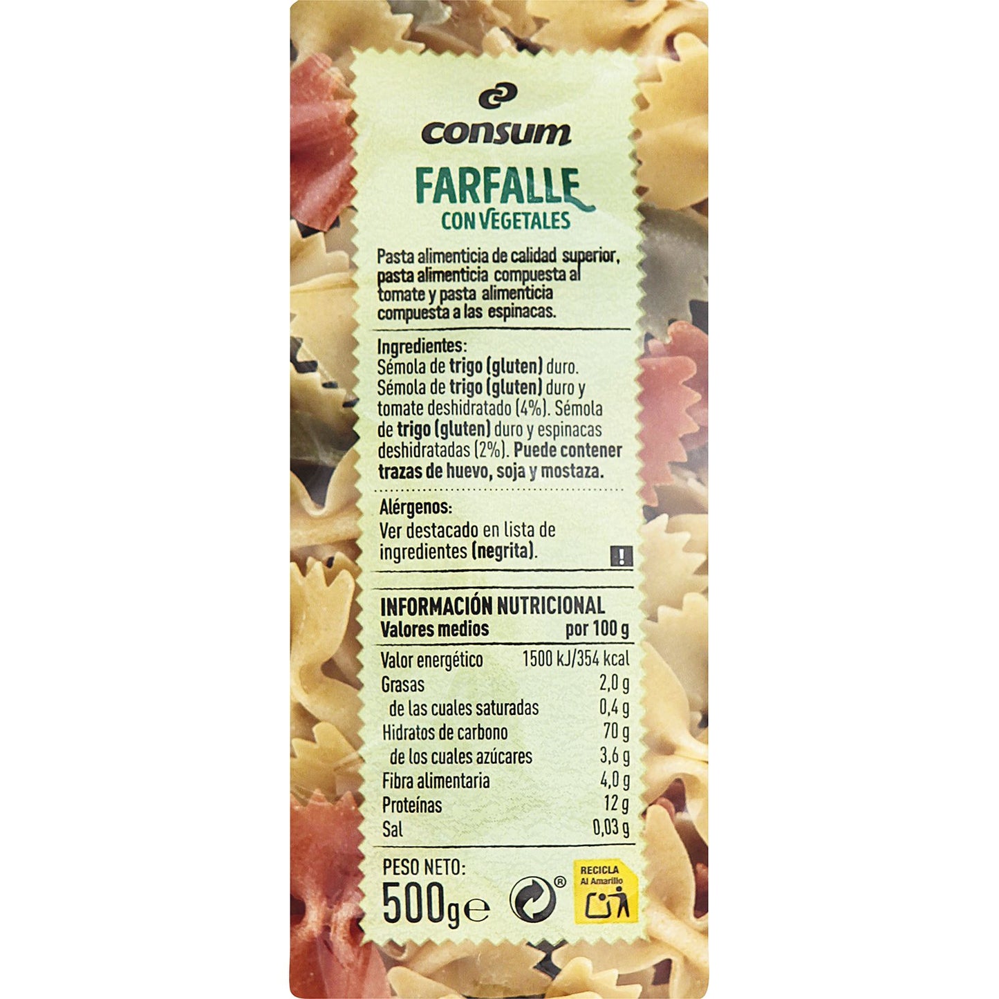 Farfalle con Vegetales Paquete