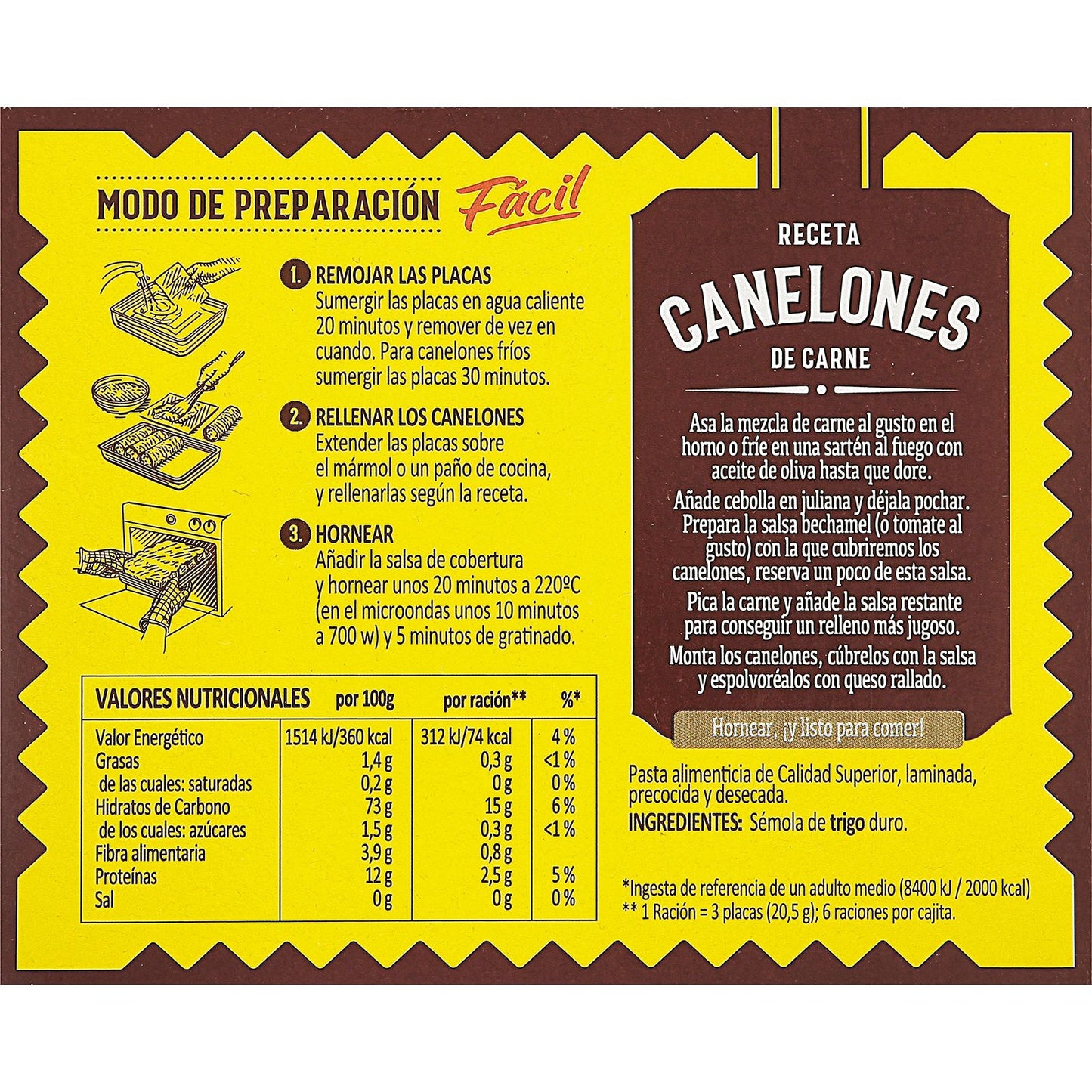Canelón Precocinado Caja 18 Placas