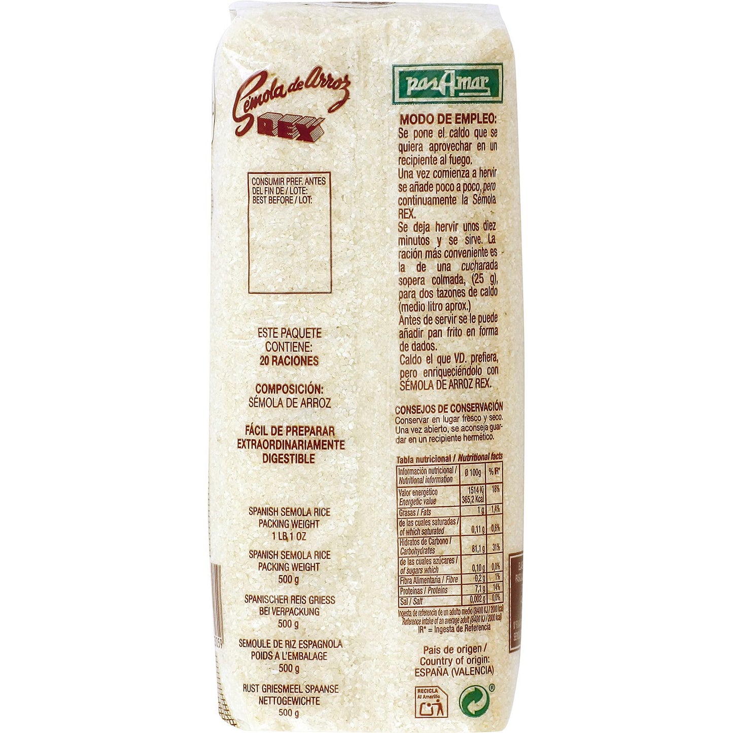 Sémola de Arroz Paquete