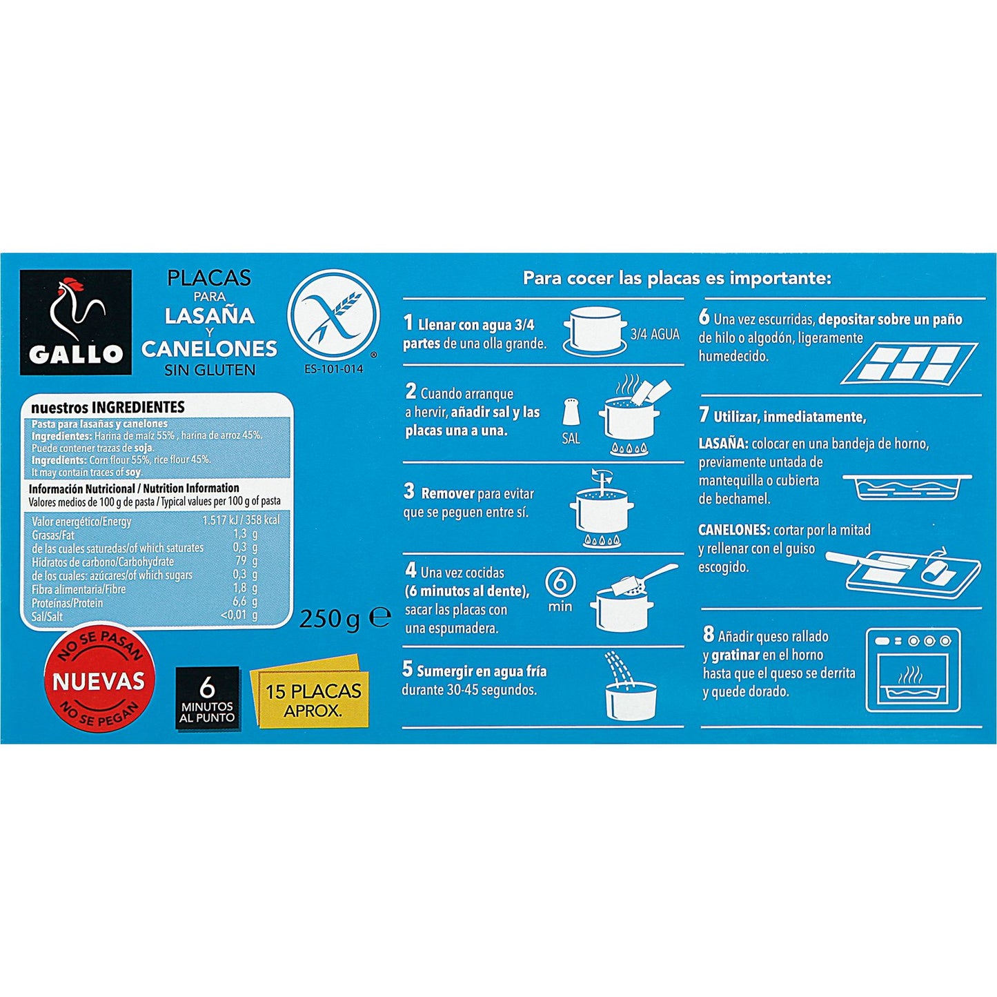 Placas para Lasaña y Canelones sin Gluten
